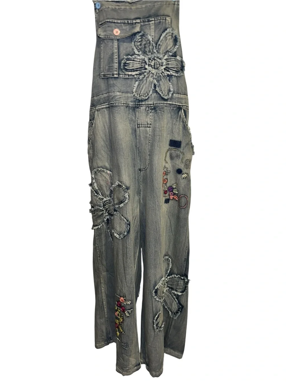 BlueVelvet XL Denim Floral Patch Overalls